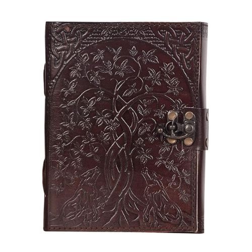 IndiFash- Handmade Leather Diary Embossed with star, journey & double wolf Diary with Antique Lock for Artist Sketchbook, Scrapbook, Drawing, Writing etc .Size 5 * 7 inch (DOUBLE WOLF)