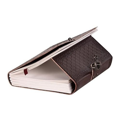 IndiFash- Handmade Leather Diary Embossed with star, journey & double wolf Diary with Antique Lock for Artist Sketchbook, Scrapbook, Drawing, Writing etc .Size 5 * 7 inch (DOUBLE WOLF) thumbnail 2