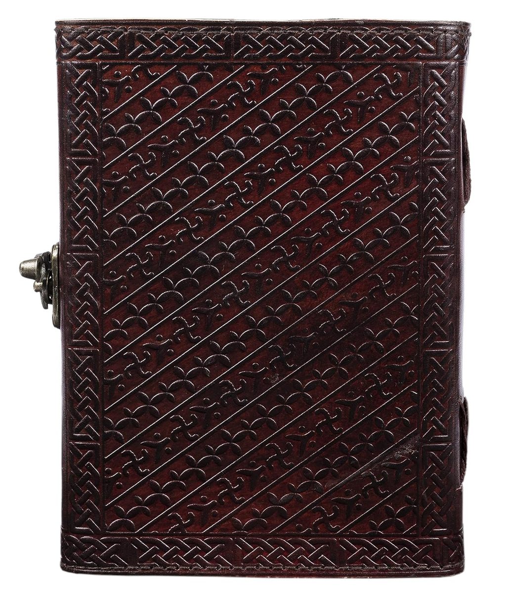 IndiFash- Handmade Leather Diary Embossed with star, journey & double wolf Diary with Antique Lock for Artist Sketchbook, Scrapbook, Drawing, Writing etc .Size 5 * 7 inch (WOLF WITH STONE) thumbnail 7
