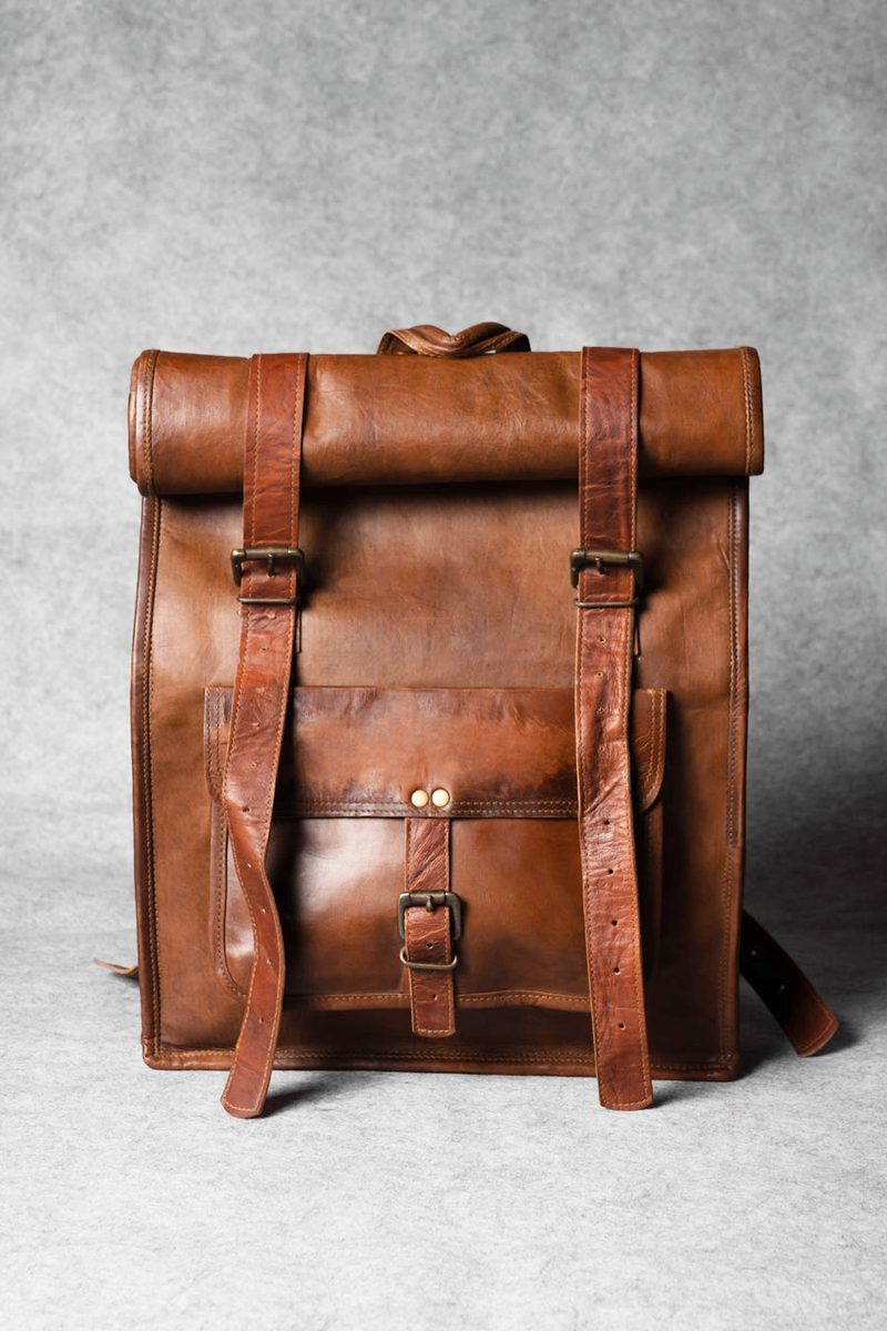 IndiFash - Multiple Pockets 12*16 Inch Handcrafted Goat Leather Roll Bag | 100% Genuine Leather thumbnail 13