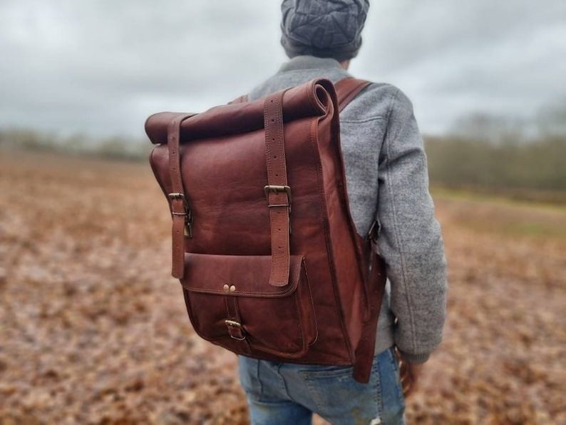 IndiFash - Multiple Pockets 12*16 Inch Handcrafted Goat Leather Roll Bag | 100% Genuine Leather thumbnail 2