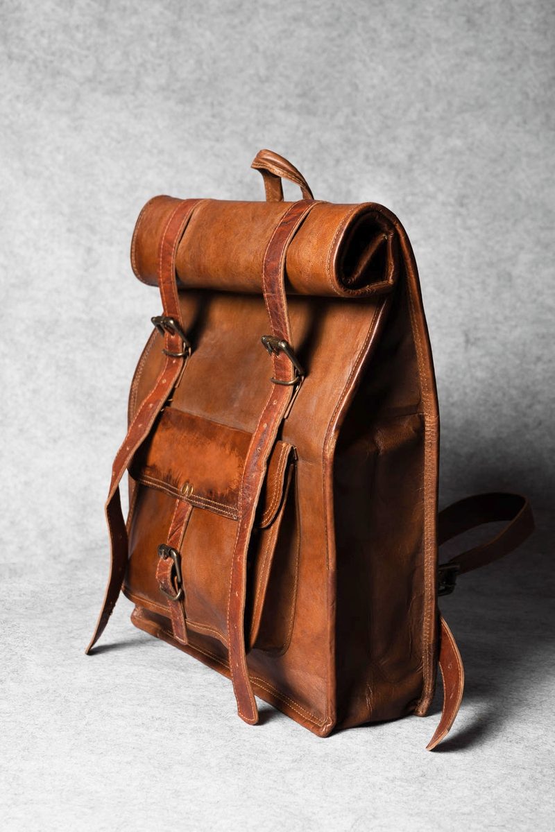 IndiFash - Multiple Pockets 12*16 Inch Handcrafted Goat Leather Roll Bag | 100% Genuine Leather thumbnail 5