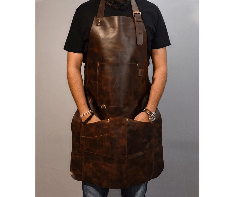 IndiFash Leather apron for men Personalized apron blacksmith apron black leather woodworking apron with pockets strap apron Valentines gift for him