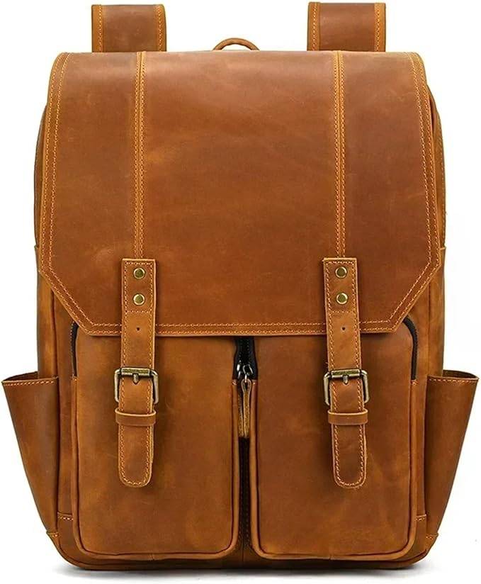 IndiFash - Leather Backpack, 16 Inches Personalized Engraved Laptop Rucksack Men Crazy Buffalo Leather School Backpack Bag For Outdoor thumbnail 2