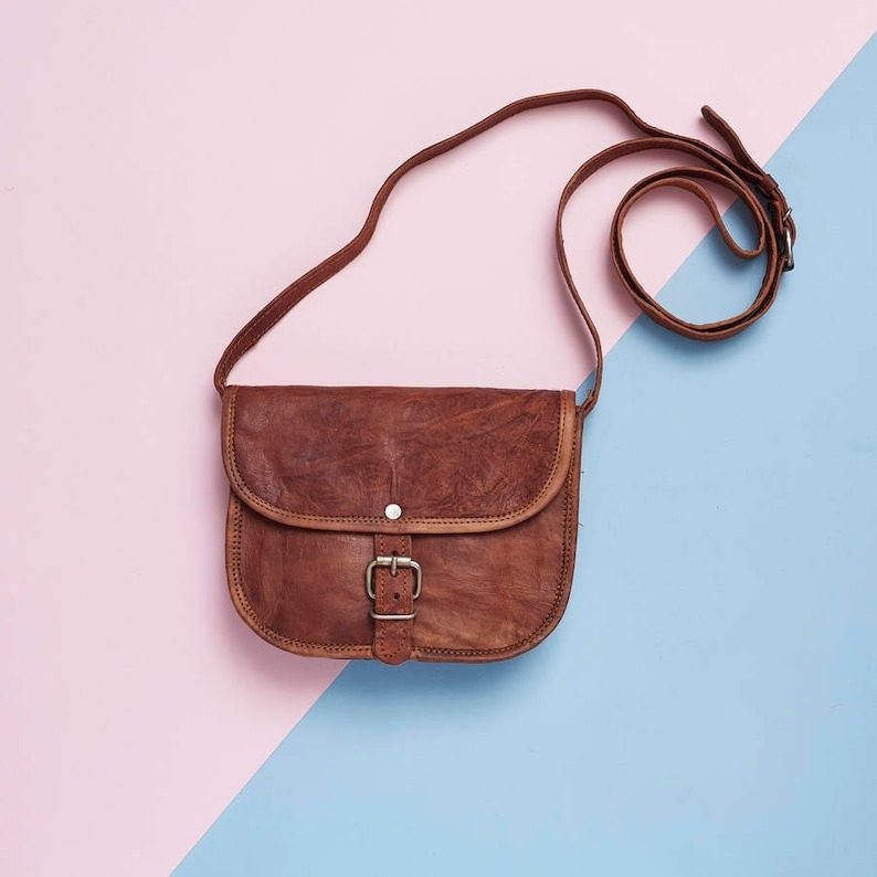 IndiFash - 5*7 Inch Plain Handcrafted Goat Leather Sling Bag | 100% Genuine Leather thumbnail 3
