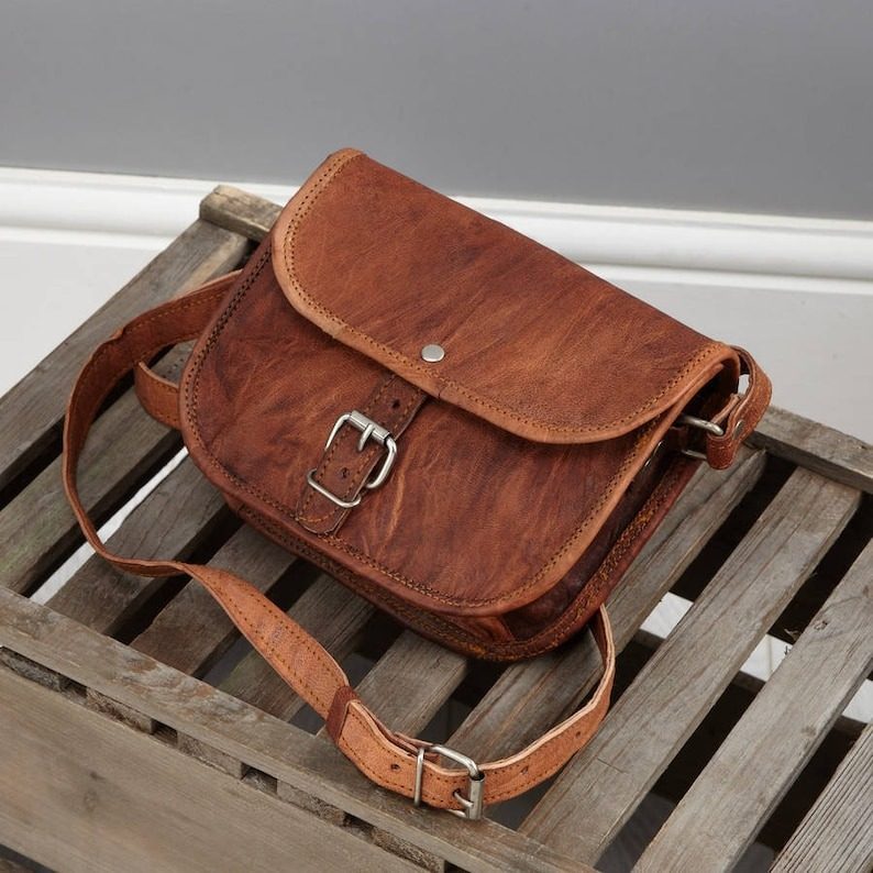IndiFash - 5*7 Inch Plain Handcrafted Goat Leather Sling Bag | 100% Genuine Leather thumbnail 4