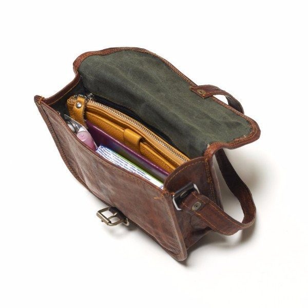IndiFash - 5*7 Inch Plain Handcrafted Goat Leather Sling Bag | 100% Genuine Leather thumbnail 5