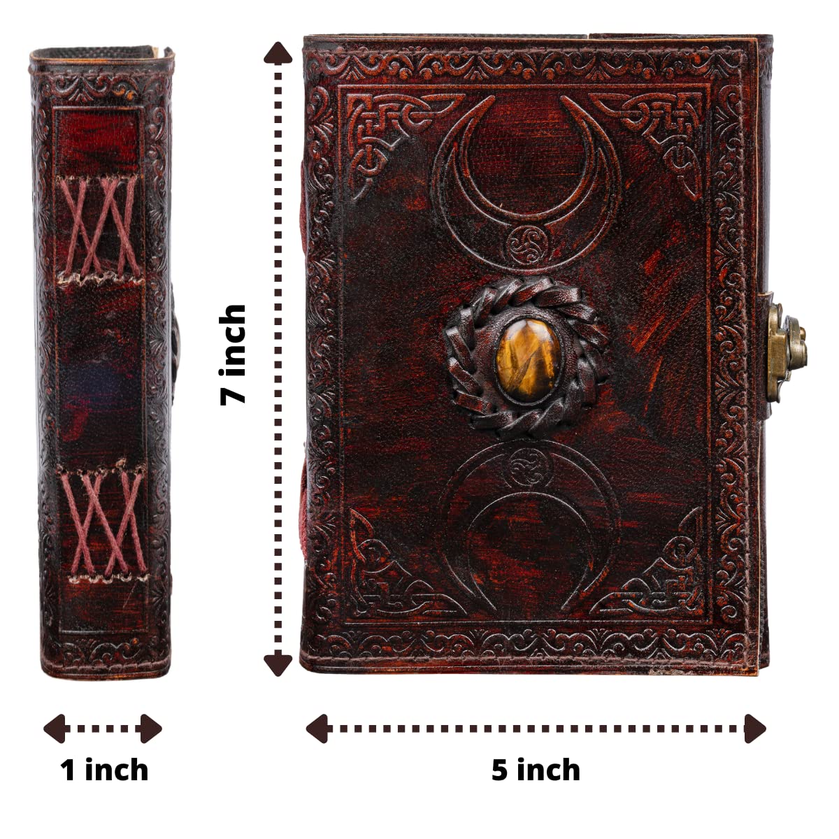 IndiFash - Leather Diary for Men & Women with Semi Precious Stone & Antique Buckle Lock, 240 Unlined 125 GSM Thick Papers Best for Artist Scrapbook, Drawing, Writing Size 5×7 inch (Brown) thumbnail 3