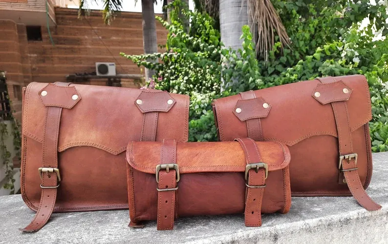 IndiFash Leather Handmade combo Saddle Bag Motorcycle Luggage Pannier bag