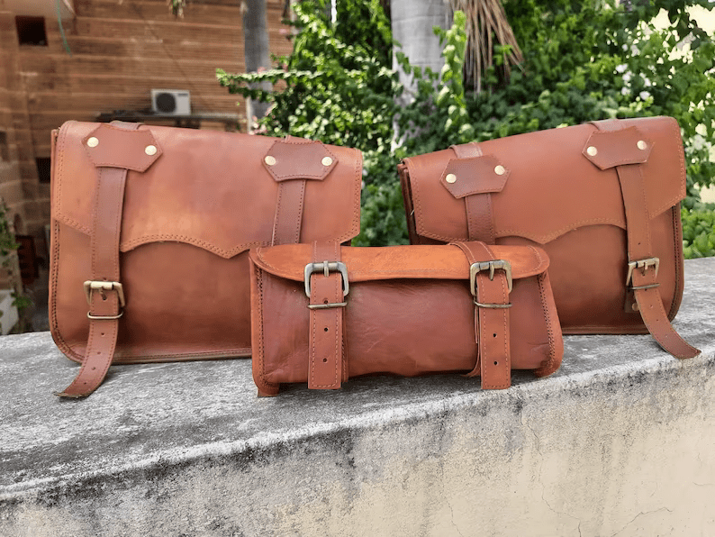 IndiFash Leather Handmade combo Saddle Bag Motorcycle Luggage Pannier bag thumbnail 4