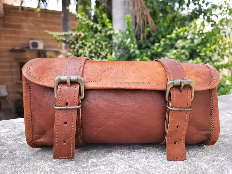 IndiFash Leather Handmade combo Saddle Bag Motorcycle Luggage Pannier bag thumbnail 5