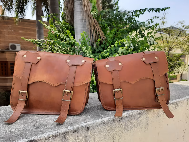 IndiFash Leather Handmade combo Saddle Bag Motorcycle Luggage Pannier bag thumbnail 6
