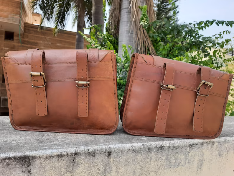IndiFash Leather Handmade combo Saddle Bag Motorcycle Luggage Pannier bag thumbnail 7