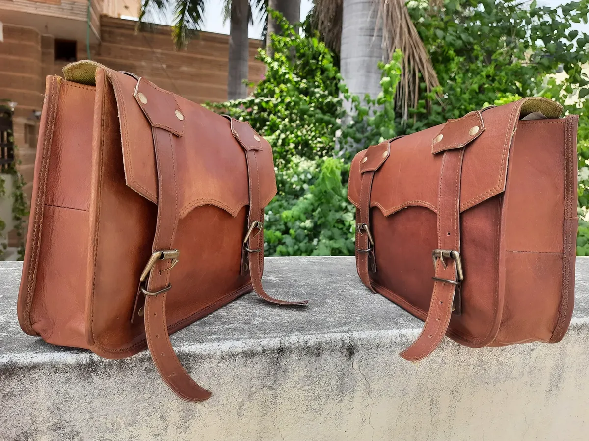 IndiFash Leather Handmade combo Saddle Bag Motorcycle Luggage Pannier bag thumbnail 9