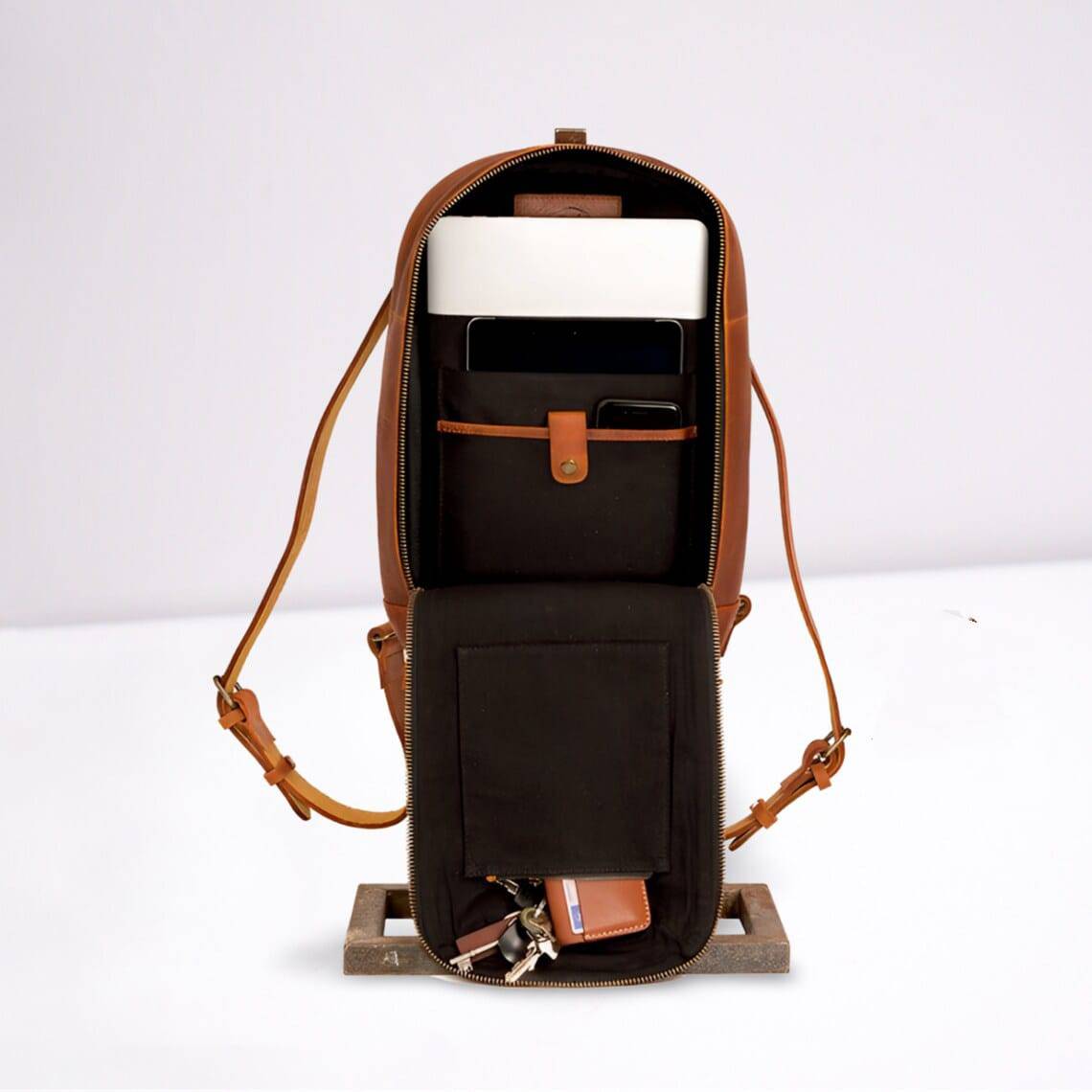 IndiFash - Leather Laptop Backpack for the Modern Professional. Buffalo leather bag, and Built to Last. college bag-Zaw Trading thumbnail 4