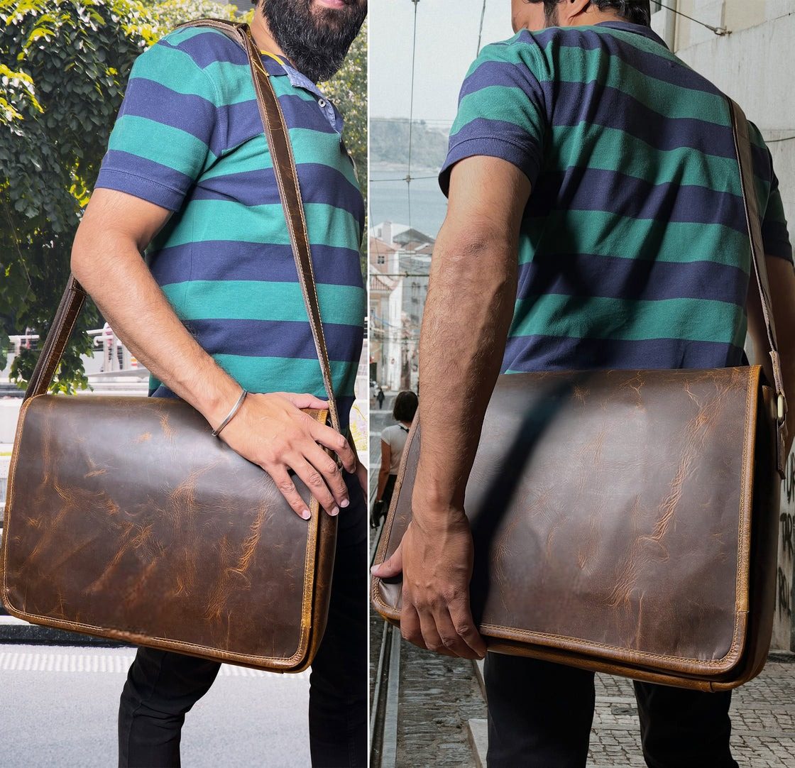 IndiFash Leather Men Laptop Messenger Full Flap Messenger Briefcase Bag 16 inch thumbnail 3