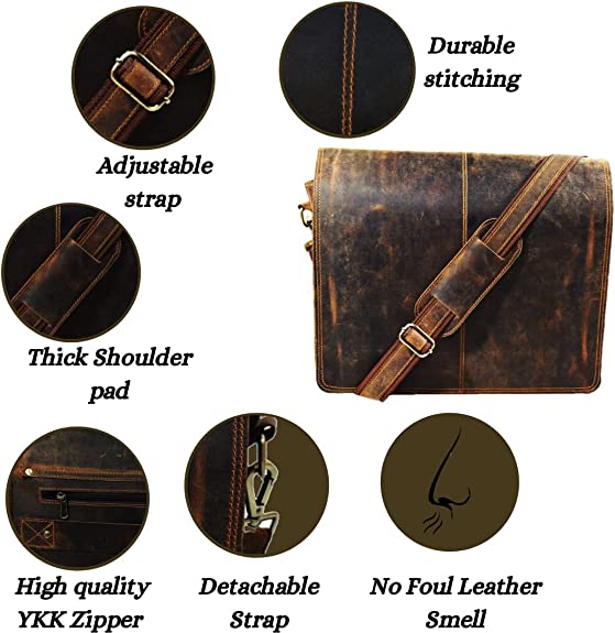 IndiFash Leather Men Laptop Messenger Full Flap Messenger Briefcase Bag 16 inch thumbnail 4