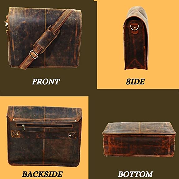 IndiFash Leather Men Laptop Messenger Full Flap Messenger Briefcase Bag 16 inch thumbnail 5