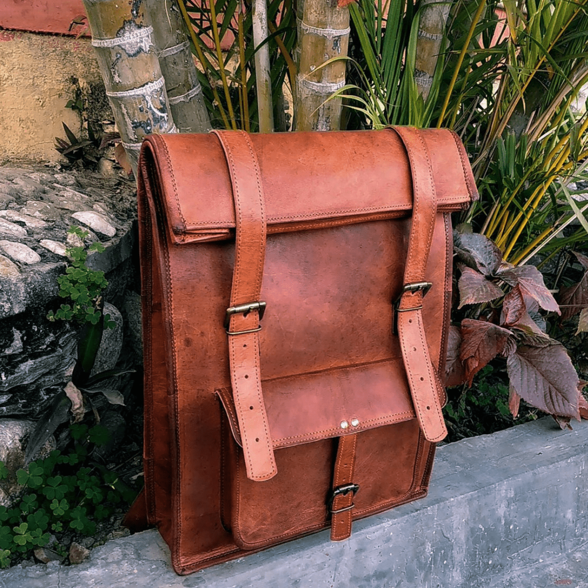 IndiFash - 11 x 20 x 4 Inch 100% Genuine Roll Leather Shoulder Backpack | Unisex