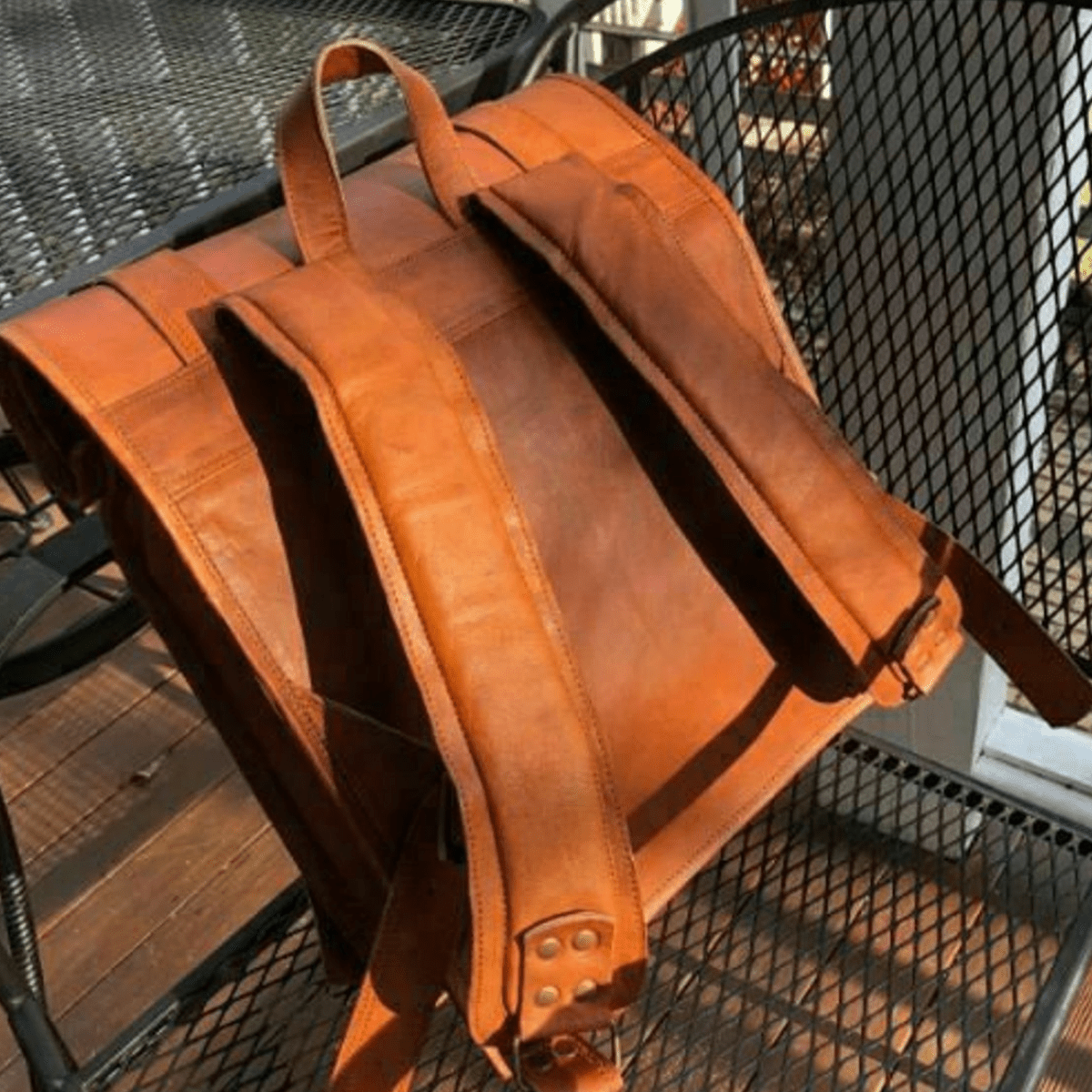 IndiFash - 11 x 20 x 4 Inch 100% Genuine Roll Leather Shoulder Backpack | Unisex thumbnail 2