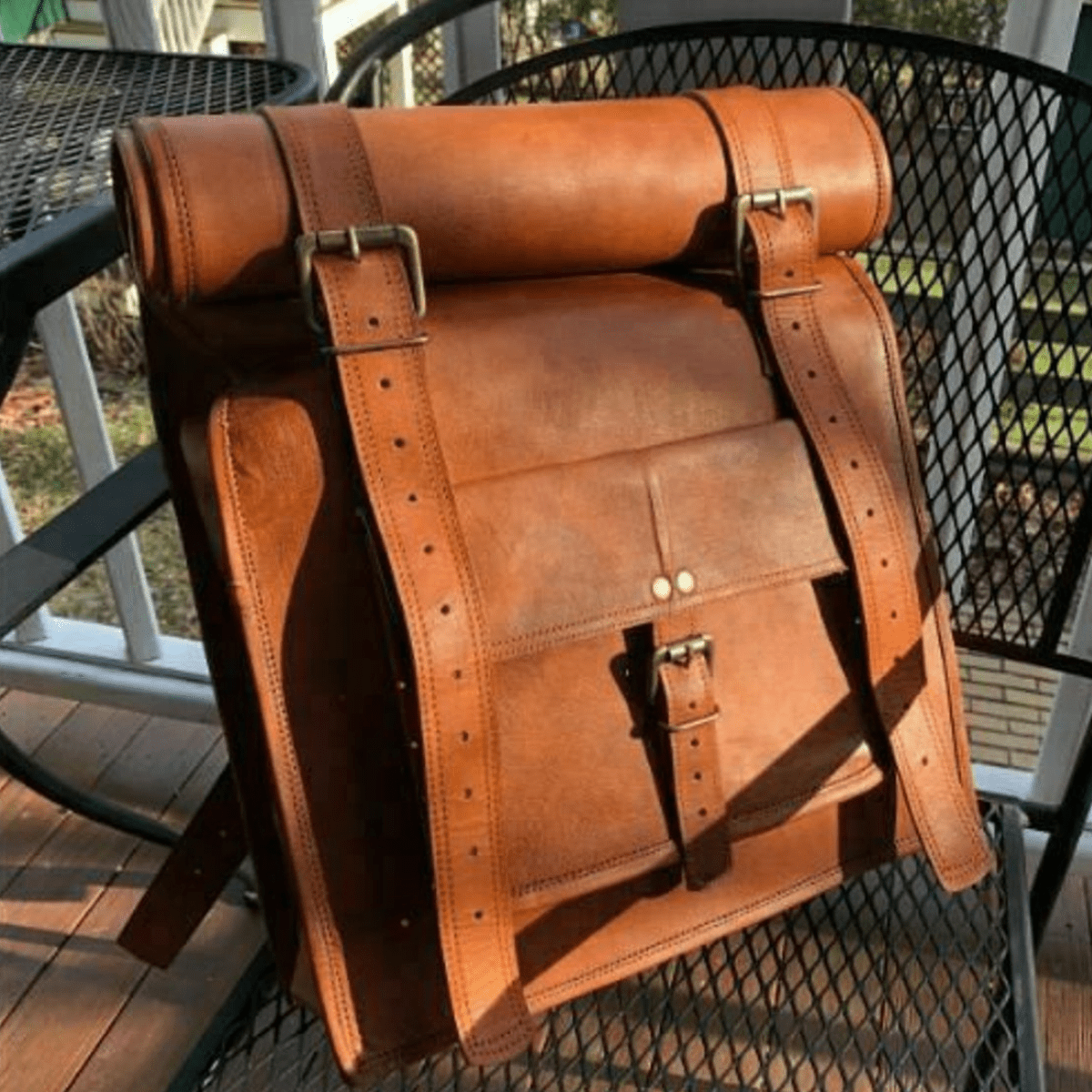 IndiFash - 11 x 20 x 4 Inch 100% Genuine Roll Leather Shoulder Backpack | Unisex thumbnail 3