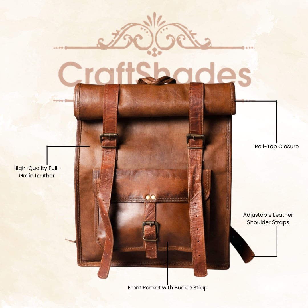 IndiFash - 12 x 16 x 20 Inch 100% Genuine Roll Leather Shoulder Backpack | Unisex thumbnail 2