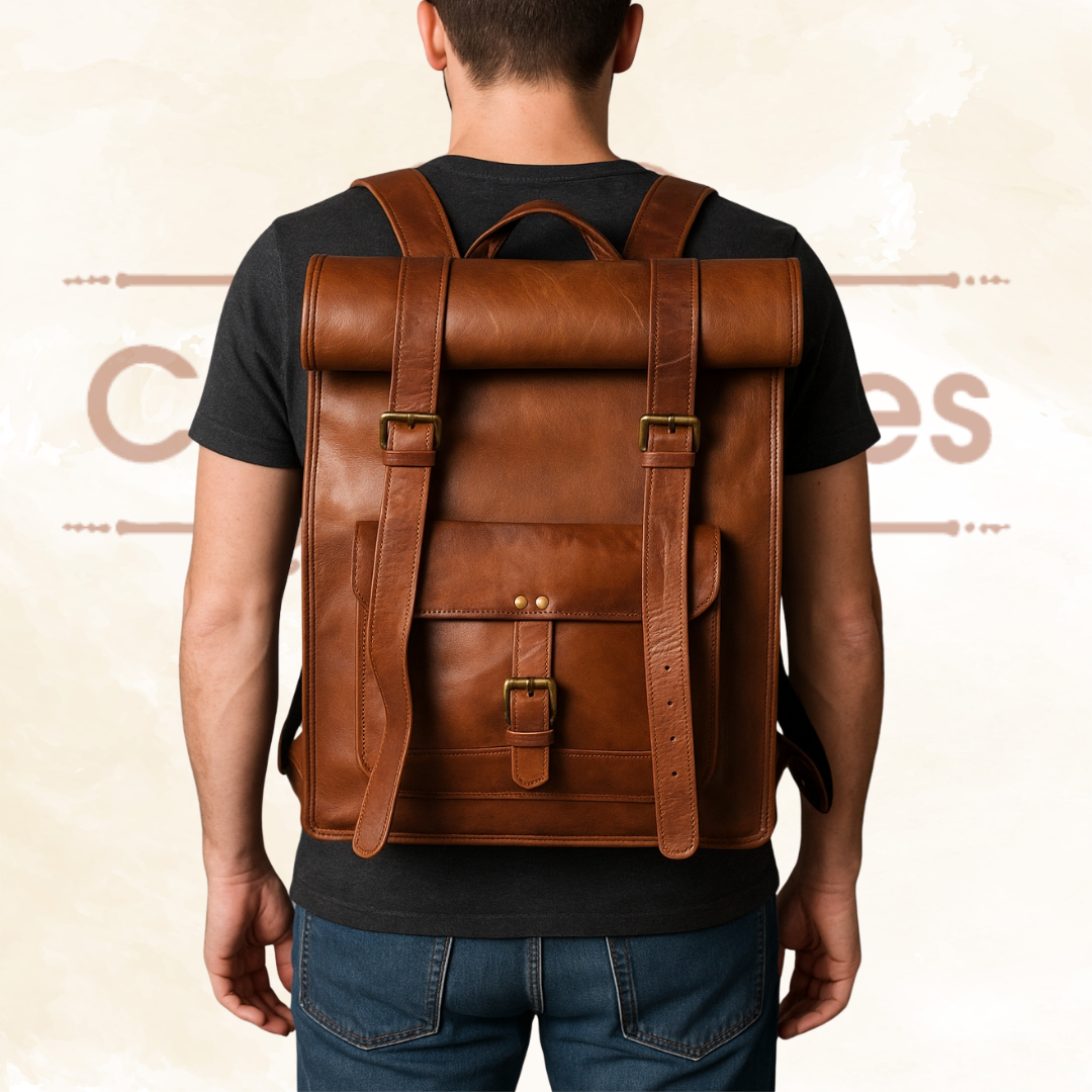 IndiFash - 12 x 16 x 20 Inch 100% Genuine Roll Leather Shoulder Backpack | Unisex thumbnail 3