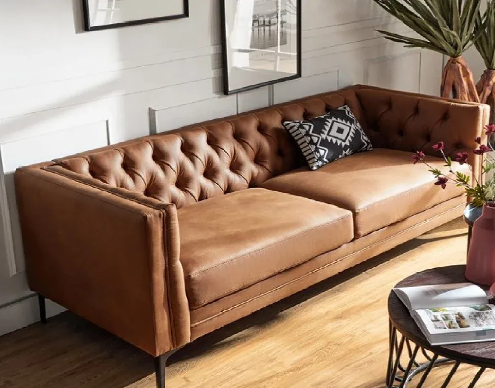IndiFash Luxury Genuine Leather Chesterfield 3 Seater Sofa thumbnail 4