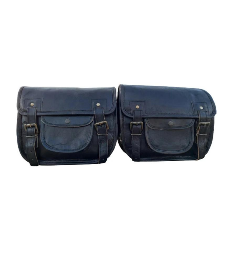 IndiFash Motorcycle Saddlebags Leather Bag Black Saddle Panniers Bags Large Bike Luggage 2 BAGS