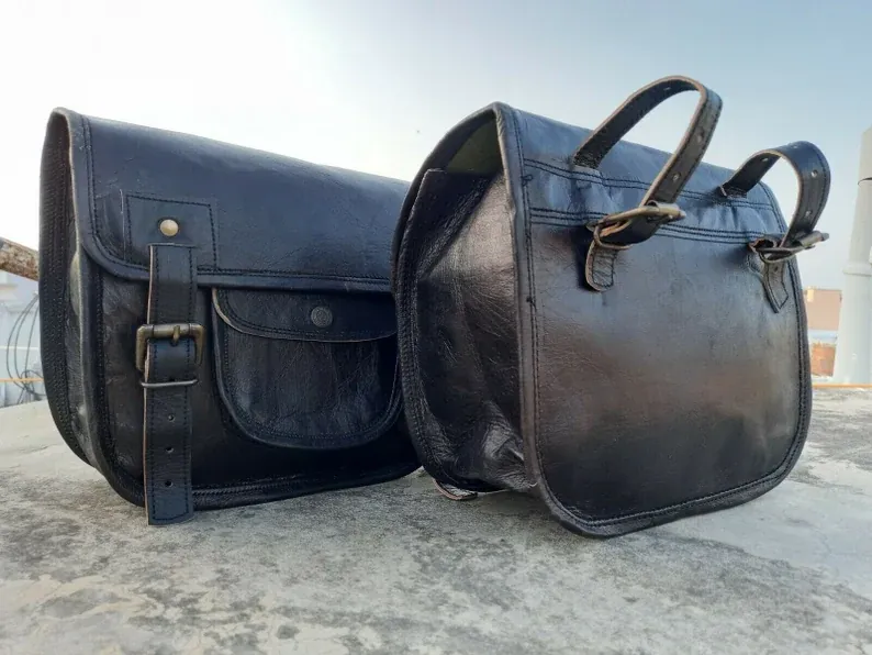 IndiFash Motorcycle Saddlebags Leather Bag Black Saddle Panniers Bags Large Bike Luggage 2 BAGS thumbnail 2