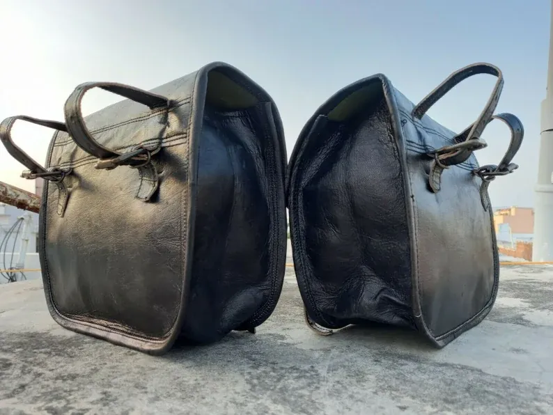 IndiFash Motorcycle Saddlebags Leather Bag Black Saddle Panniers Bags Large Bike Luggage 2 BAGS thumbnail 3