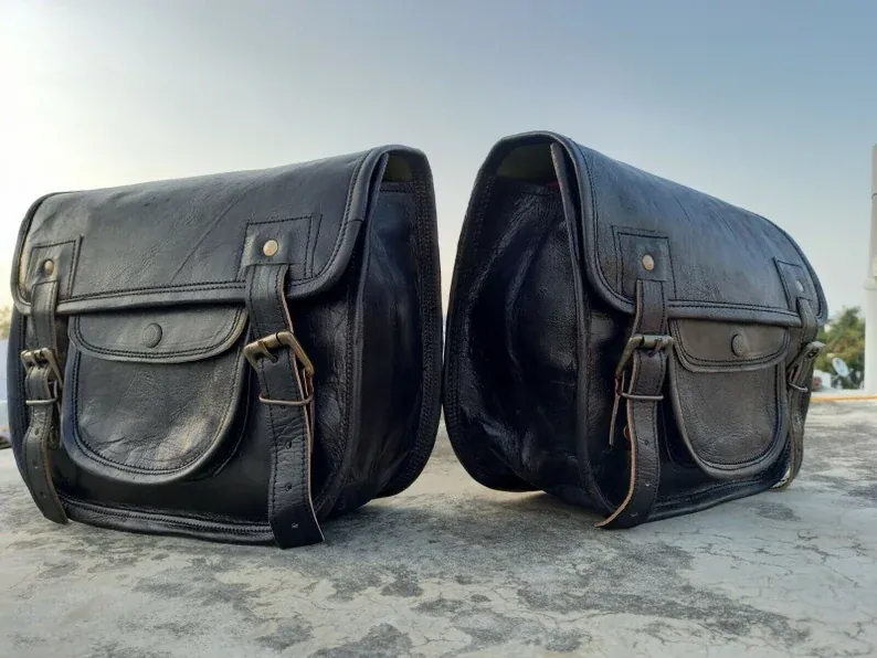 IndiFash Motorcycle Saddlebags Leather Bag Black Saddle Panniers Bags Large Bike Luggage 2 BAGS thumbnail 6