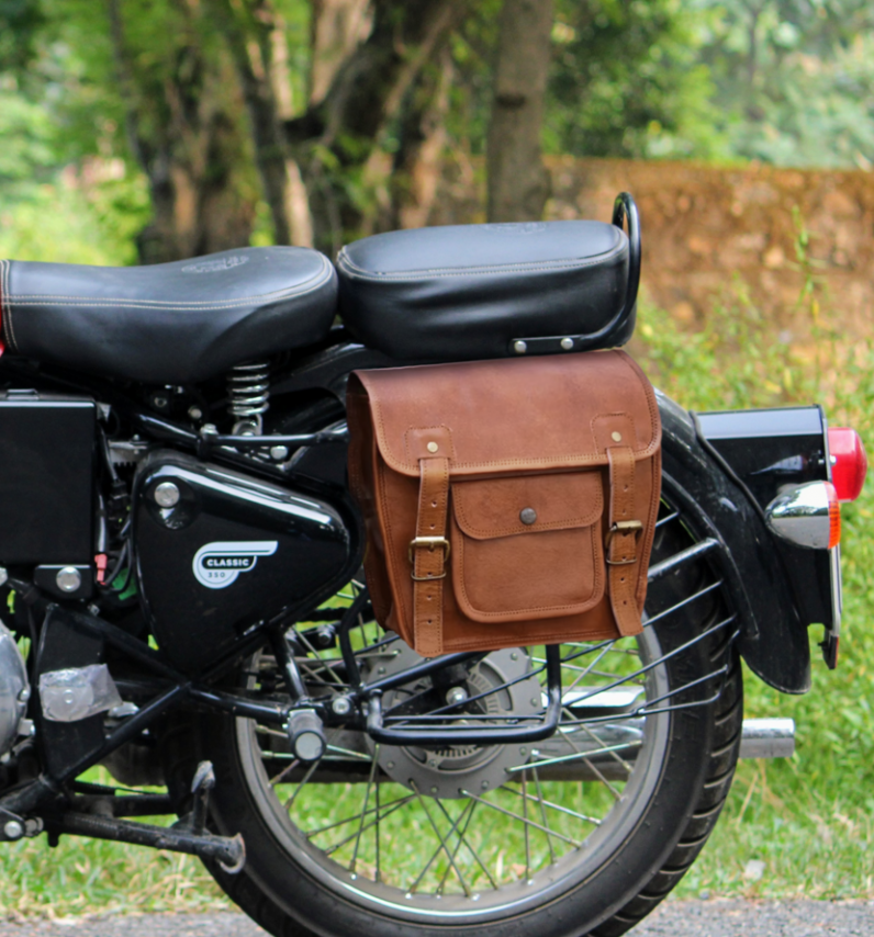 IndiFash Motorcycle Side Panniers Bag, Motorcycle Side Pouch, Brown Leather Side Pouch, Set of 2 Saddlebags, Saddle Panniers, Leather Bike Bag
