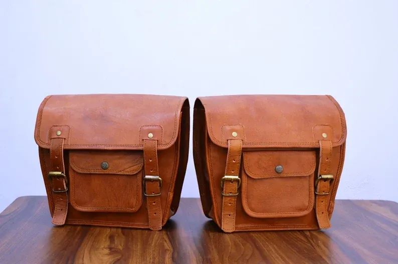 IndiFash Motorcycle Side Panniers Bag, Motorcycle Side Pouch, Brown Leather Side Pouch, Set of 2 Saddlebags, Saddle Panniers, Leather Bike Bag thumbnail 10