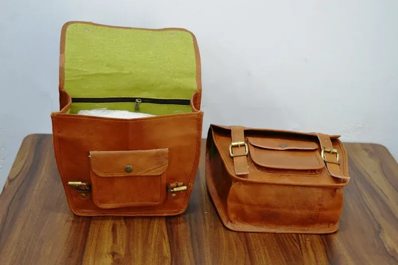 IndiFash Motorcycle Side Panniers Bag, Motorcycle Side Pouch, Brown Leather Side Pouch, Set of 2 Saddlebags, Saddle Panniers, Leather Bike Bag thumbnail 3