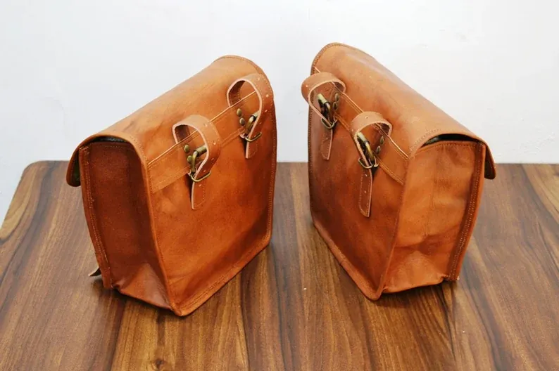 IndiFash Motorcycle Side Panniers Bag, Motorcycle Side Pouch, Brown Leather Side Pouch, Set of 2 Saddlebags, Saddle Panniers, Leather Bike Bag thumbnail 4