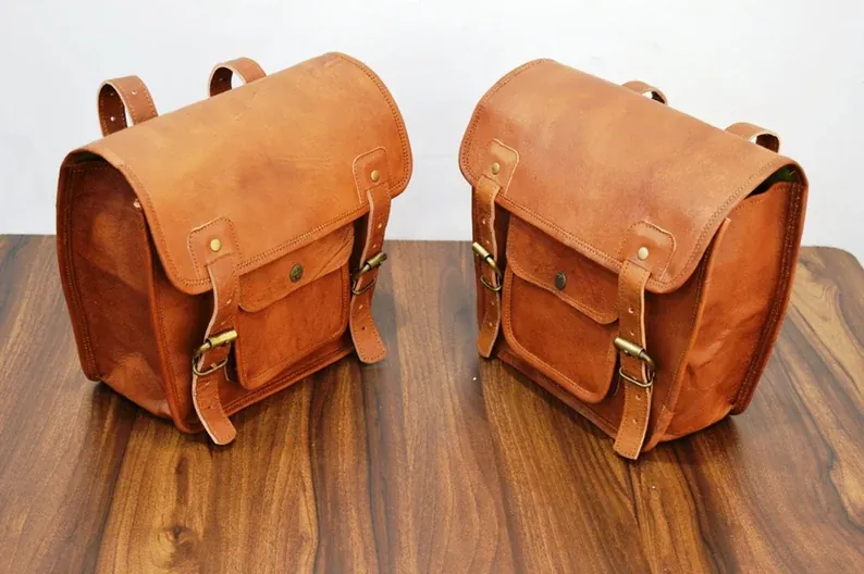 IndiFash Motorcycle Side Panniers Bag, Motorcycle Side Pouch, Brown Leather Side Pouch, Set of 2 Saddlebags, Saddle Panniers, Leather Bike Bag thumbnail 5