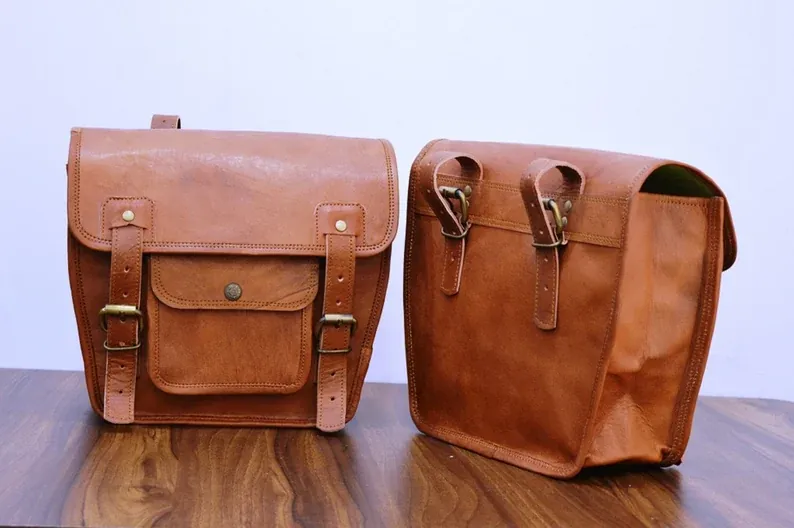 IndiFash Motorcycle Side Panniers Bag, Motorcycle Side Pouch, Brown Leather Side Pouch, Set of 2 Saddlebags, Saddle Panniers, Leather Bike Bag thumbnail 6