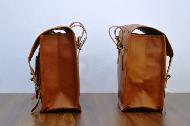 IndiFash Motorcycle Side Panniers Bag, Motorcycle Side Pouch, Brown Leather Side Pouch, Set of 2 Saddlebags, Saddle Panniers, Leather Bike Bag thumbnail 7