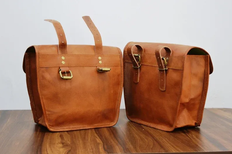 IndiFash Motorcycle Side Panniers Bag, Motorcycle Side Pouch, Brown Leather Side Pouch, Set of 2 Saddlebags, Saddle Panniers, Leather Bike Bag thumbnail 8