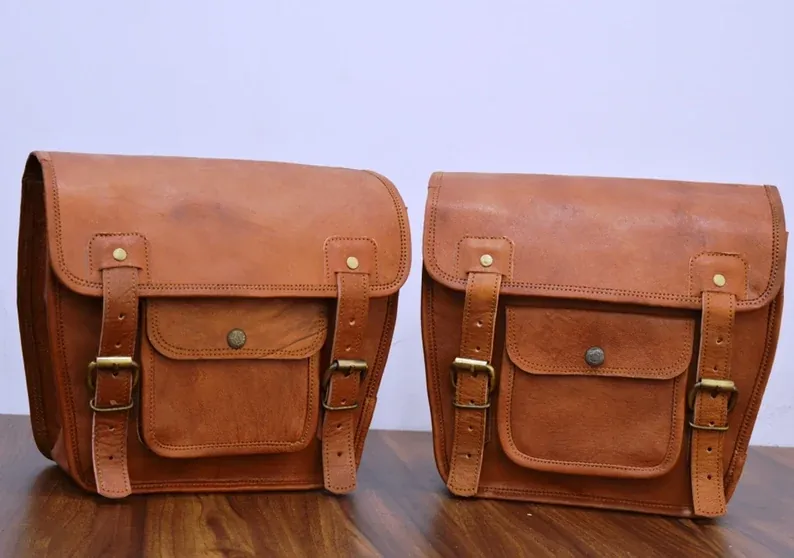 IndiFash Motorcycle Side Panniers Bag, Motorcycle Side Pouch, Brown Leather Side Pouch, Set of 2 Saddlebags, Saddle Panniers, Leather Bike Bag thumbnail 9