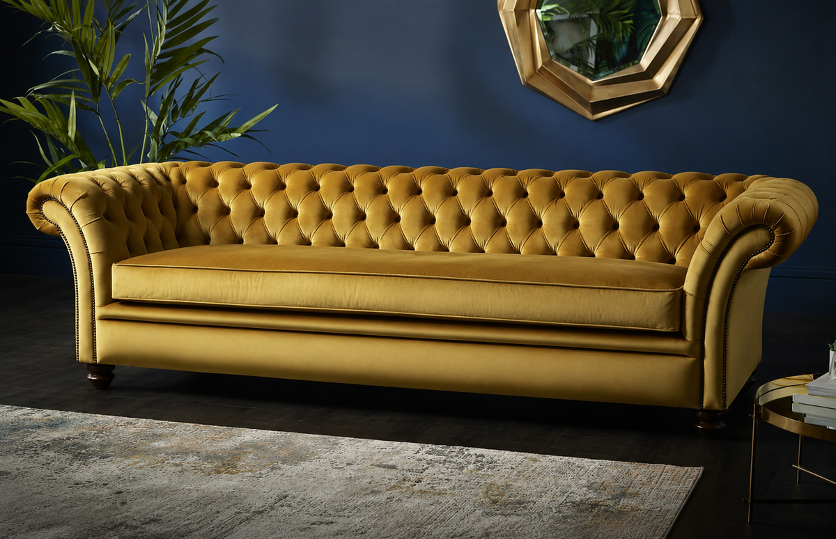 IndiFash Mustard Yellow Four Seater Chesterfield Sofa