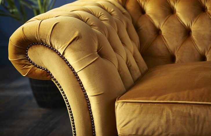 IndiFash Mustard Yellow Four Seater Chesterfield Sofa thumbnail 2