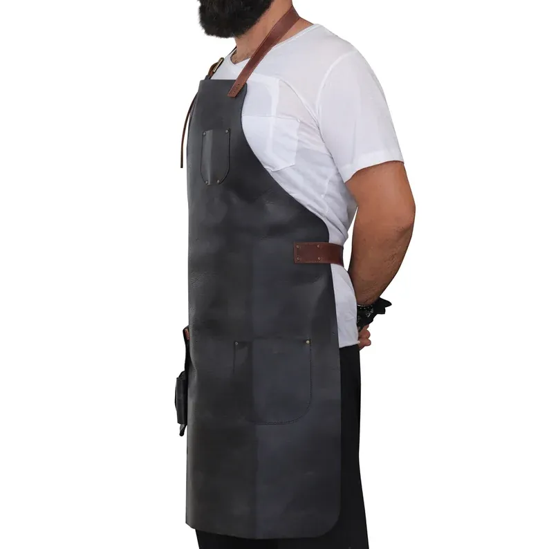 IndiFash Personalized Top Grain Leather Workshop Apron with Pockets for Men, Hand Crafted Woodworking Apron, Artist Full Apron, Best Gardening Apron thumbnail 2