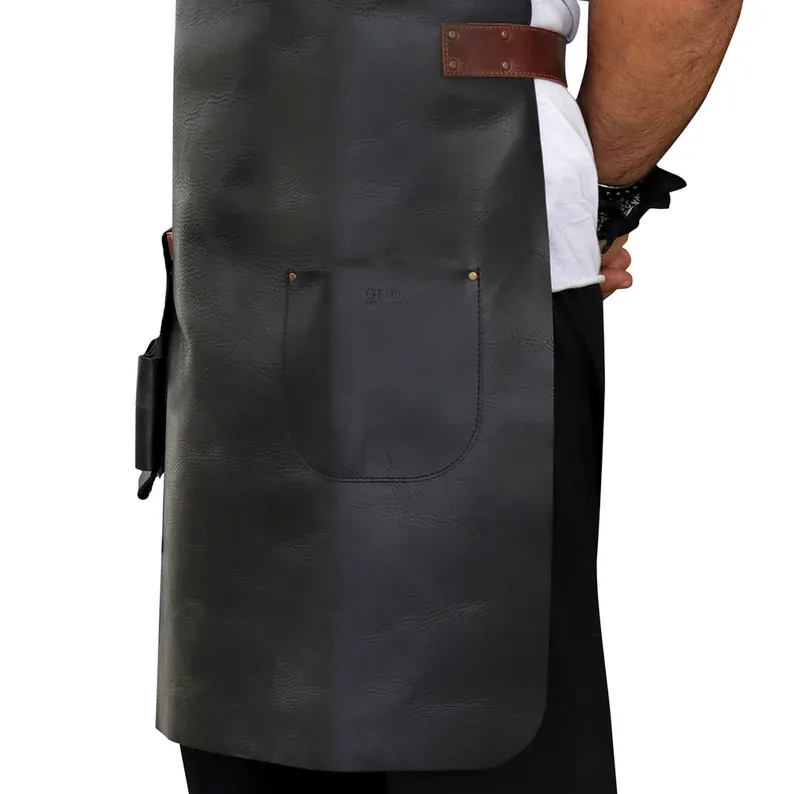 IndiFash Personalized Top Grain Leather Workshop Apron with Pockets for Men, Hand Crafted Woodworking Apron, Artist Full Apron, Best Gardening Apron thumbnail 4