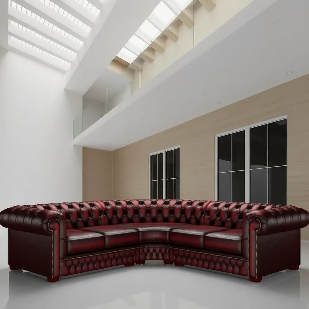 IndiFash Red L shape Chesterfield Sofa