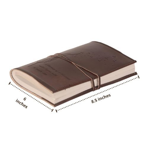 IndiFash - Refillable Leather Diary - Feather with Birds, Leaf of Tree Embossed with Quote 125 GSM Plain 200 Papers Notepad for Men and Women - Size 6 x 8.5 Inch (Leaf Embossed) thumbnail 2