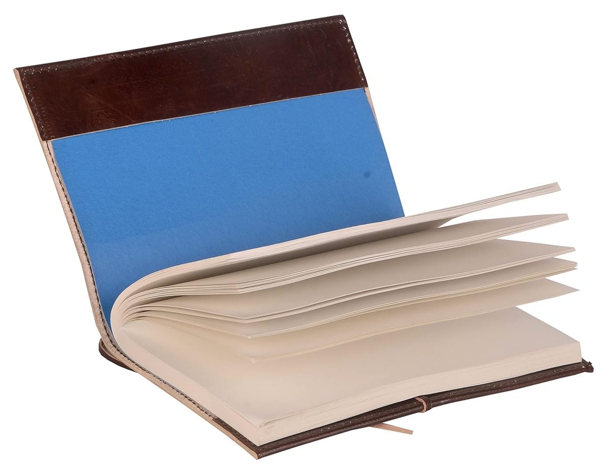 IndiFash - Refillable Leather Diary - Feather with Birds, Leaf of Tree Embossed with Quote 125 GSM Plain 200 Papers Notepad for Men and Women - Size 6 x 8.5 Inch (Leaf Embossed) thumbnail 5