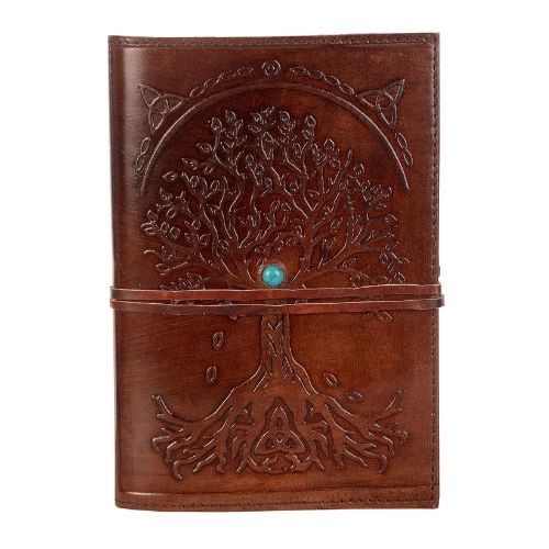 IndiFash - Refillable Leather Diary - Feather with Birds, Leaf of Tree Embossed with Quote 125 GSM Plain 200 Papers Notepad for Men and Women - Size 6 x 8.5 Inch (Tree Embossed)