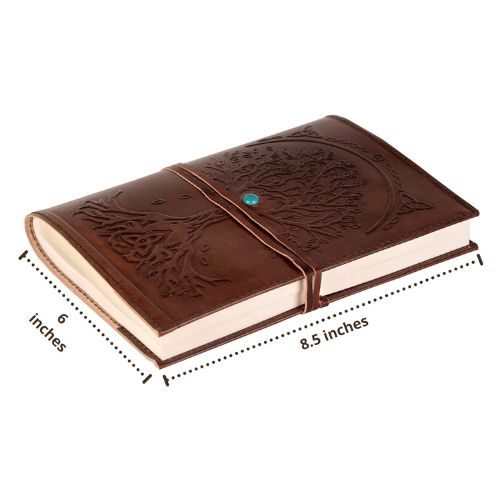 IndiFash - Refillable Leather Diary - Feather with Birds, Leaf of Tree Embossed with Quote 125 GSM Plain 200 Papers Notepad for Men and Women - Size 6 x 8.5 Inch (Tree Embossed) thumbnail 2